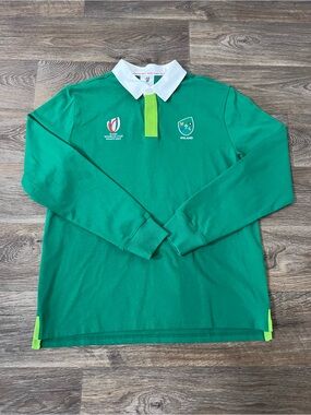 Ireland Green Long-Sleeve Rugby Polo with White Collar/A409